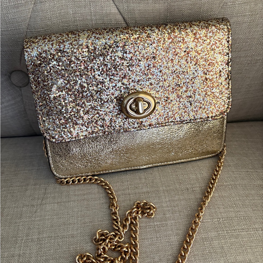 Coach Gold Glitter bag with Chain
